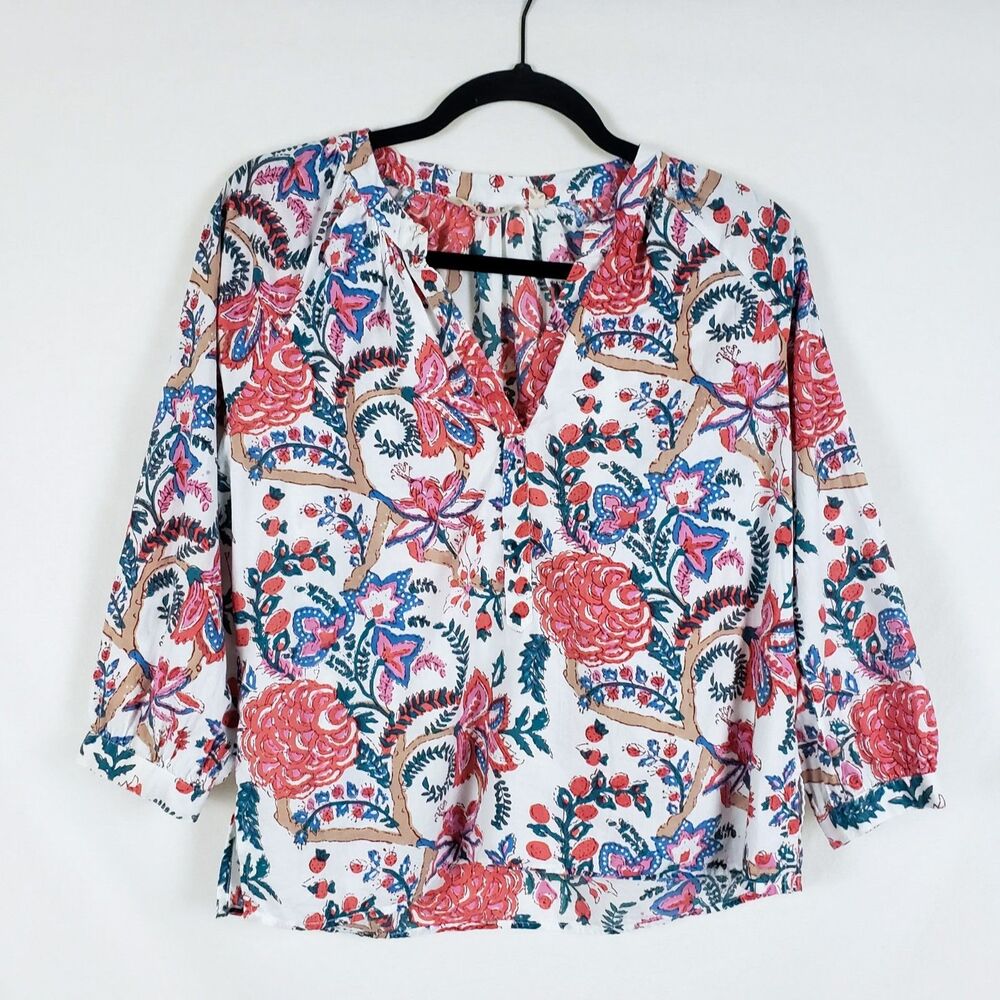 Soft Surroundings Floral Blouse Womens XS Lightweight Beach Cottagecore Modest
